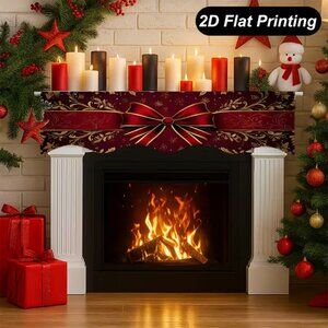 20x79 Festive Holiday Christmas Fireplace Decor Burgundy And Gold Bow